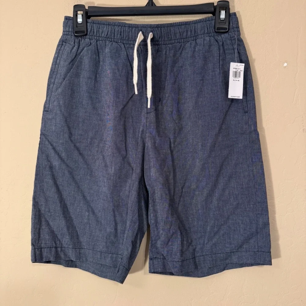 Old‎ Navy Shorts Boys XL 14-16 Blue Chambray Elastic Drawstring 100% Cotton